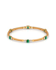 Dual-Layered Gold Bangle with Emerald and Diamond Detailing