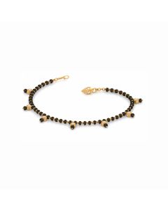 Black Bead Charm Bracelet with Gold Accents