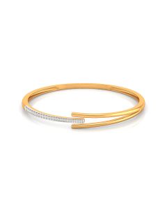 Sleek Open-Ended Gold Bangle with Diamond Line Accent