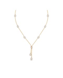 Y-Shape Gold Chain Necklace with Diamond Drop Accents