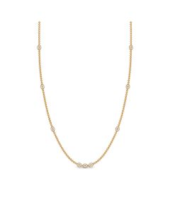 Gold Chain Necklace with Round Diamond Station Details