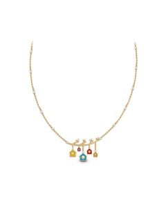 Gold Chain Necklace with Colorful Gemstone Charms