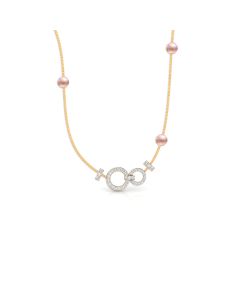 Contemporary Gold Necklace with Diamond Circle and Pearl Accents