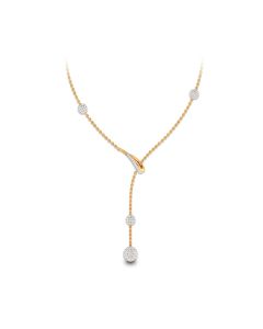 Y-Shape Gold Necklace with Diamond and Pearl Drop Accents