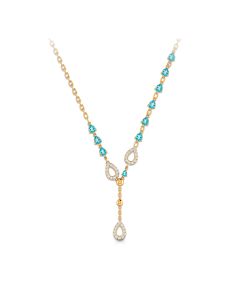 Gold Necklace with Blue Stone and Diamond Drop Pendant