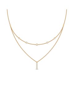 Layered Gold Necklace with Diamond Bar Pendant