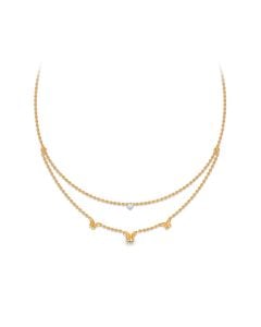 Double-Layered Gold Necklace with Pearl and Diamond Accents