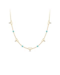 Gold Chain Necklace with Turquoise Beads and Diamond Details