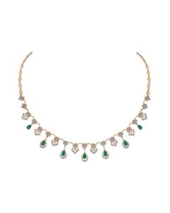 Emerald and Diamond Drop Necklace with Gold Detailing