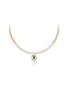 Wavy Diamond Emerald Necklace