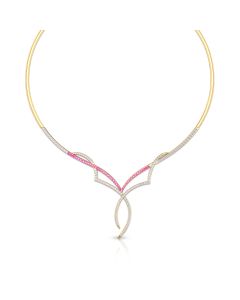 Pink and Diamond Gold Necklace with Geometric Design