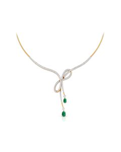 Gold Necklace with Emerald and Diamond Drop Detailing