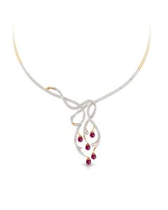 Ruby Teardrop Rose Gold Diamond Necklace