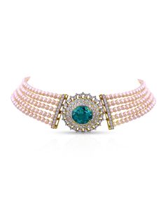 Five-Row Diamond Choker with Emerald Centerpiece