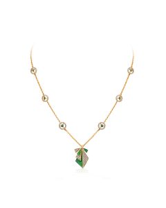 Diamond Necklace with Green Enamel Pendant and Round Links