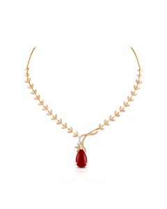 Diamond Necklace with Ruby Drop and Leaf-Inspired Chain