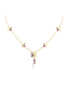 Butterfly Diamond Necklace with Dangling Purple Gem Accents for Navratri