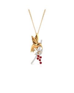 Bird Pendant with Red Gem and Diamond Accents