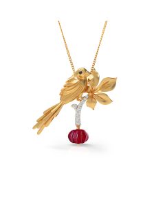 Graceful Bird Pendant with Elegant Red Stone