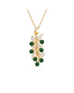 Gold Leaf Pendant with Emerald Green Beads