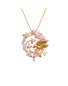 Bird-Inspired Pendant with Floral and Diamond Accents