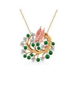 Nature-Inspired Pendant with Green Gem and Diamond Touch