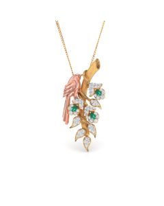 Bird-Inspired Pendant with Colorful Diamond Accents