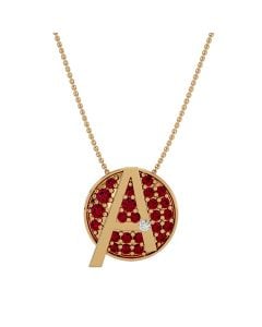 Ruby-Encrusted Round Pendant with Gold Frame