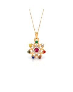 Multicolor Flower Diamond Pendant in Gold