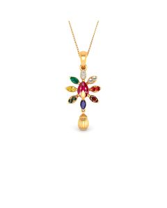 Navratna Petal Pendant with Central Ruby