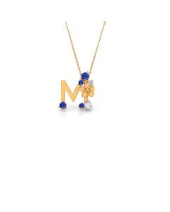 Letter 'M' Pendant with Diamond and Sapphire Accents