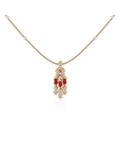 Ruby and Diamond Pendant with Teardrop Gold Design