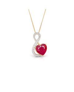 Heart-Shaped Ruby Pendant with Diamond Halo