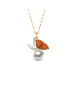 Butterfly Pendant with Orange Gemstone and Diamond Details