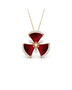 Red Fan-Shaped Pendant with Diamond Halo