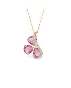 Pink Floral Pendant with Pear-Cut Gemstones