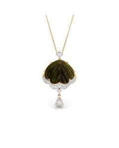 Green Gemstone Pendant with Diamond Teardrop Accent