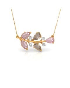 Pink and Grey Gemstone Pendant with Gold Leaf Design