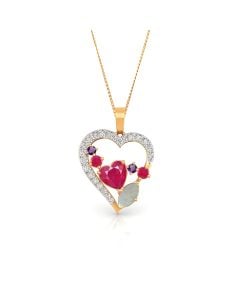 Heart Pendant with Mixed Gemstones and Diamond Border