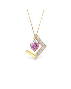 V-Shaped Pendant with Pink Gemstone and Diamond Pavé