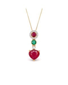 Ruby and Emerald Pendant with Diamond Halo