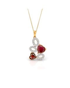 Ruby and Garnet Floral Pendant with Diamond Accents