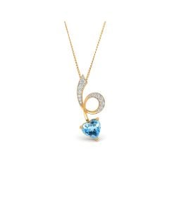 Blue Paraiba Heart Pendant with Diamond Swirl Design