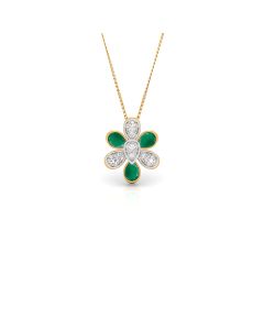 Floral Emerald and Diamond Pendant Set in Gold