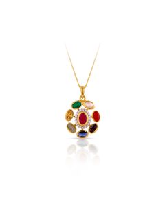 Bold Navaratna Diamond Pendant with Oval Centerpiece