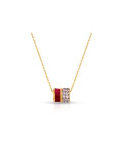 Barrel Style Diamond Pendant with Ruby and Gold