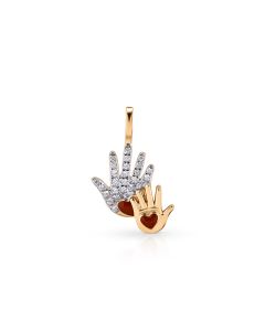 Hand-in-Hand Gold Pendant with Red Enamel and Diamond Glow
