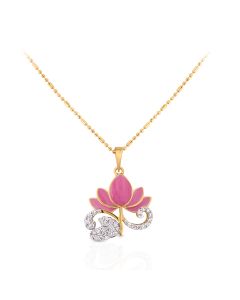 Floral diamond pendant with pink enamel touch for festive charm