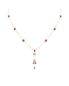 Navratri-Inspired Pink Stone & Diamond Pendant
