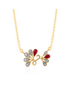 Contemporary Floral Diamond and Red Gemstone Pendant